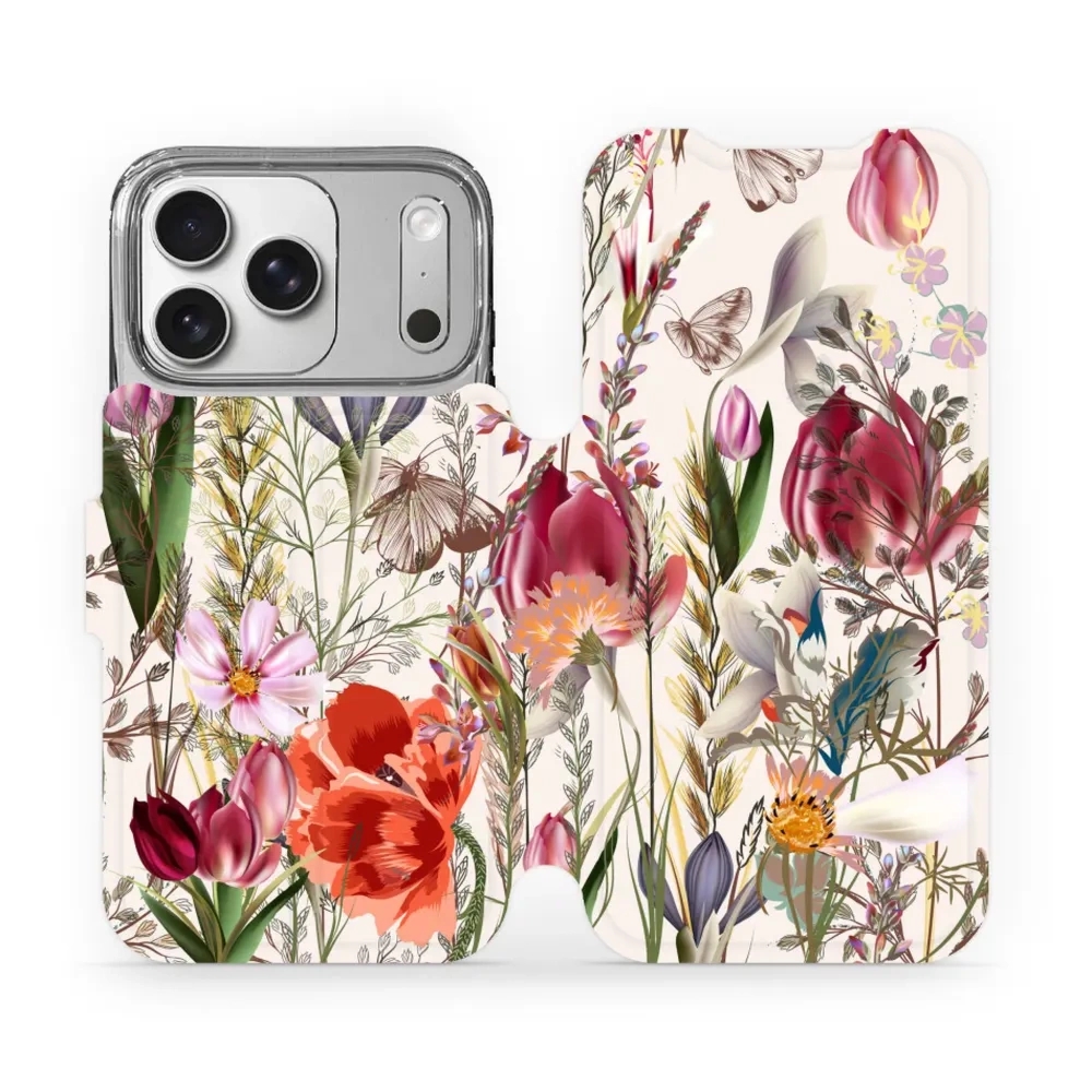 Etui z klapką do iPhone 17 Pro, Mobiwear Book, bukiet kwiatów