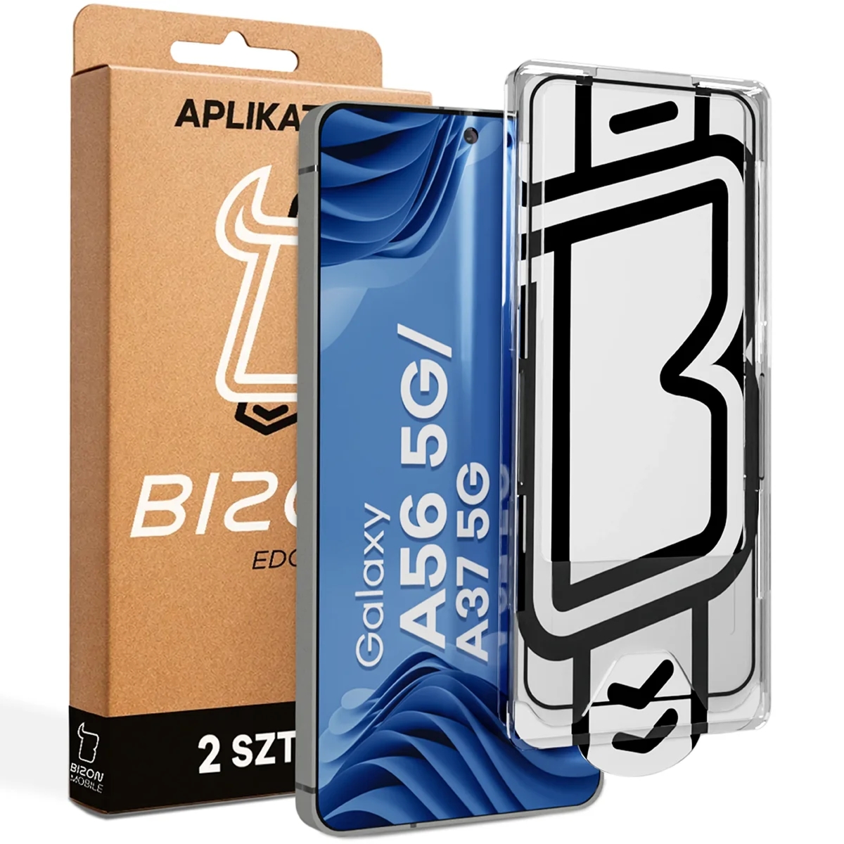 Szkło hartowane z ramką aplikacyjną Bizon Glass Aplikator Edge do Galaxy A56 5G / A37 5G, 2 zestawy