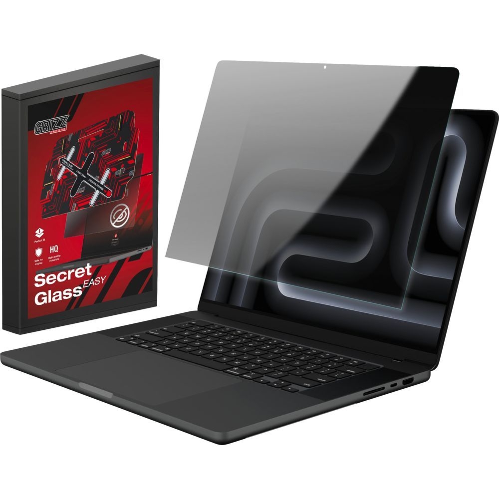 Szkło hybrydowe, prywatyzujące na ekran Grizz SecretGlass Easy do MacBook Pro 16″ M5 Max 2026 z aplikatorem, matowe