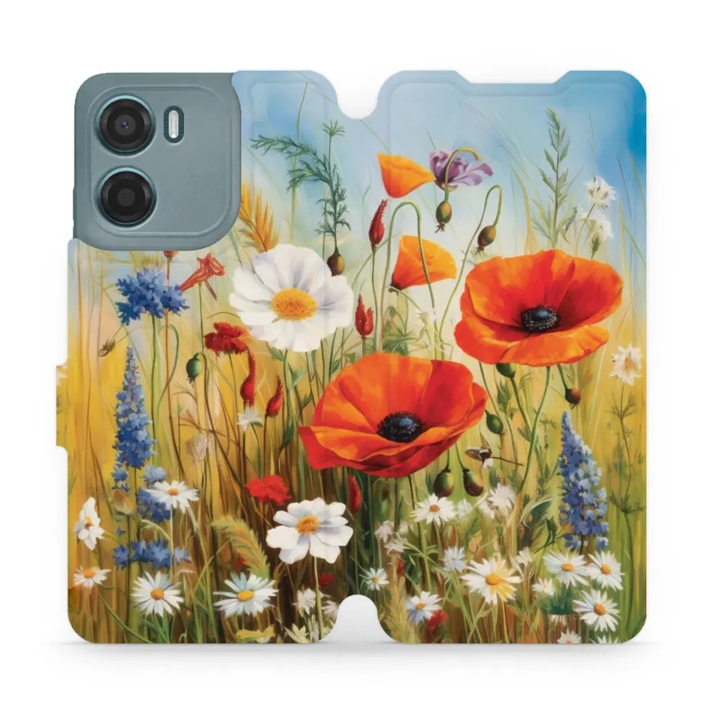 Etui z klapką do Motorola Moto G05, Mobiwear Book, łąkowe kwiaty