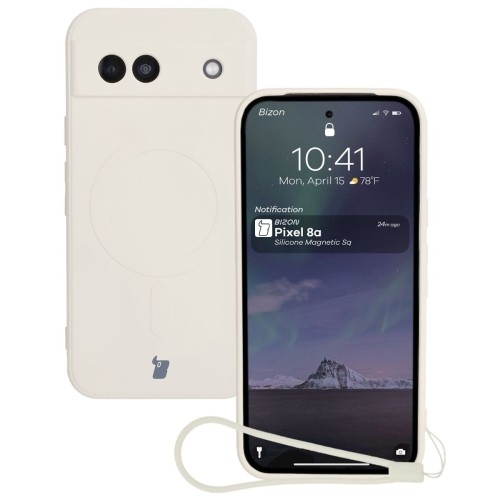 Image of Silikonowe etui z pierścieniem magnetycznym Bizon Case Silicone Magnetic Sq do Google Pixel 8a, beżowe