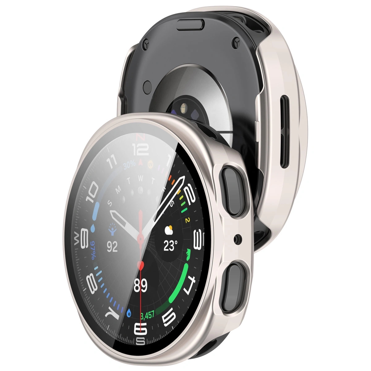 Etui ze szkłem do zegarka Bizon Case Watch Adamo do Galaxy Watch 8 44 mm, szampańskie