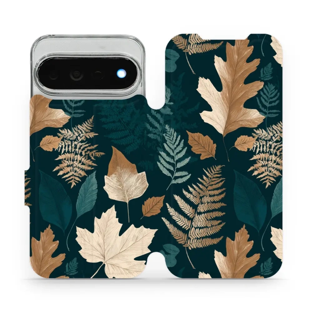 Etui z klapką do Google Pixel 11 Pro XL, Mobiwear Book, zielnik z liści i paproci