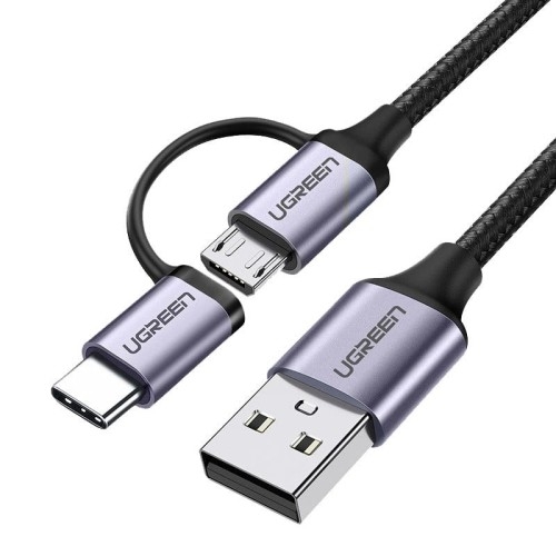 Image of Kabel Ugreen 2w1 USB - Micro USB / USB-C, 1m, 2.4A, czarny