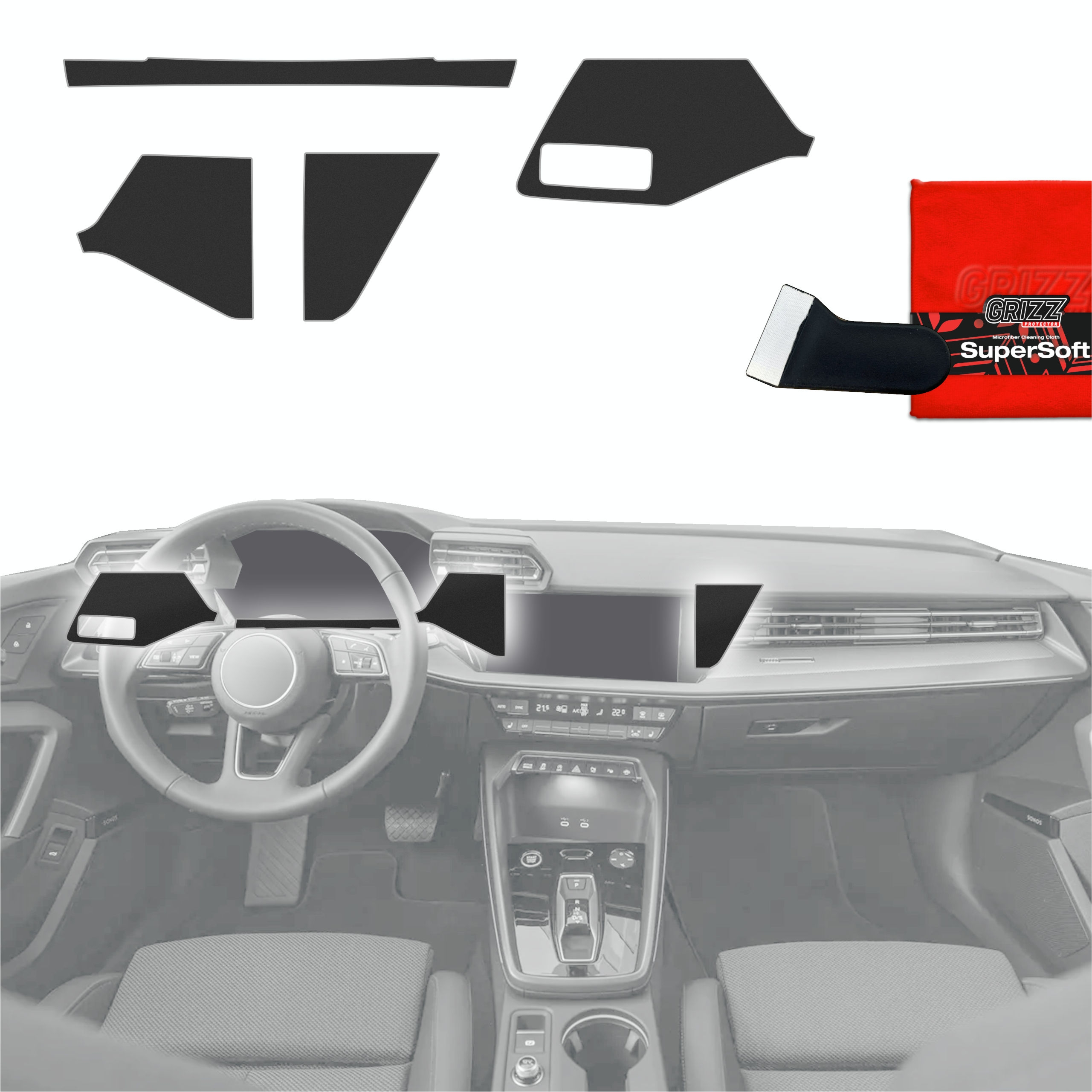 4w1 Czarna antyodciskowa folia Grizz Protector do wnętrza Audi A3 8Y Facelift (2024-2026), matowa