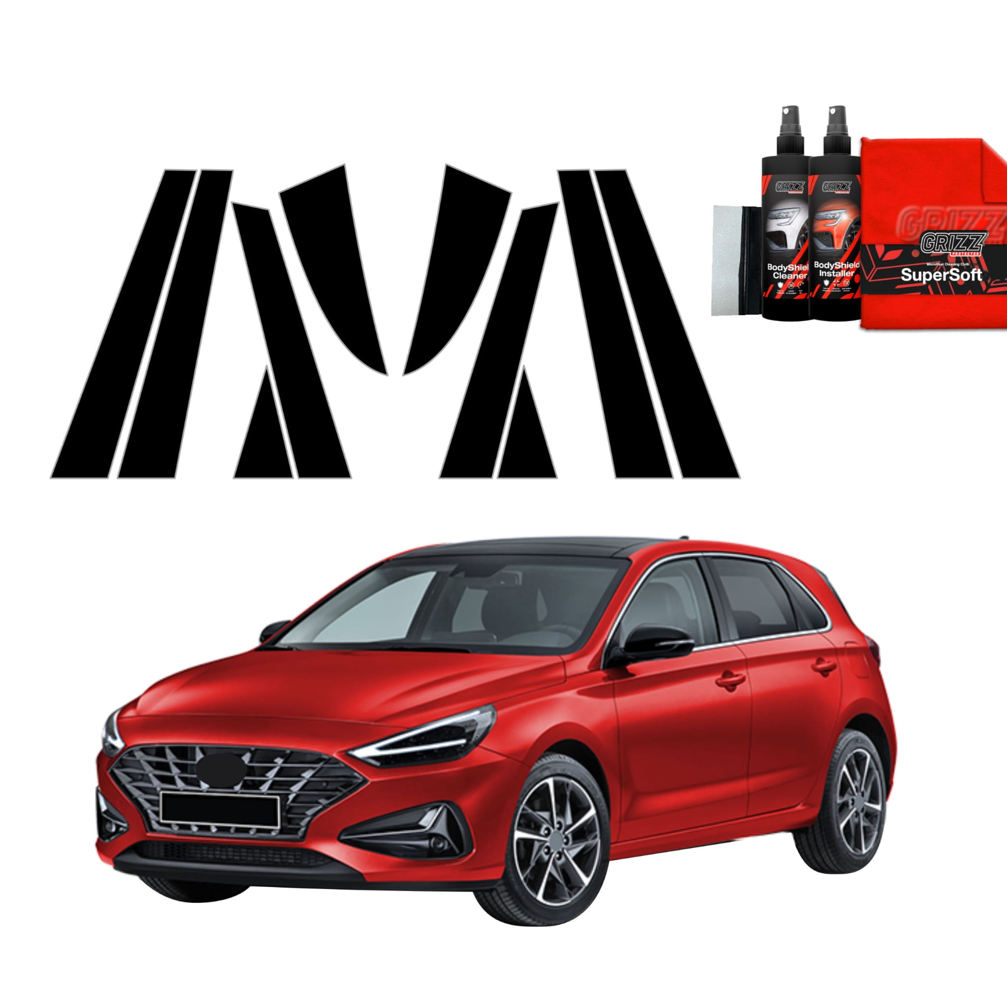 10w1 Czarna folia Grizz Protector na słupki do Hyundai i30 Hatchback (2020-2026)