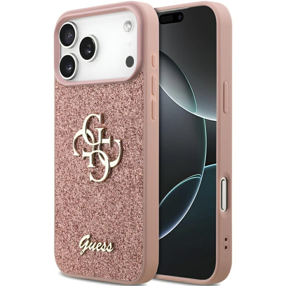 Etui Guess Fixed Glitter Big 4G do iPhone 17 Pro Max, różowo-brokatowe