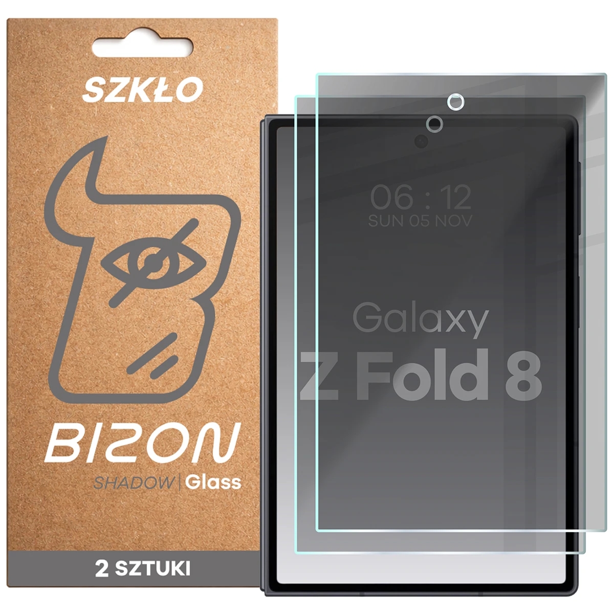 Prywatyzujące szkło hartowane Bizon Glass Clear Shadow Duo do Galaxy Z Fold8, przyciemniane, 2 sztuki