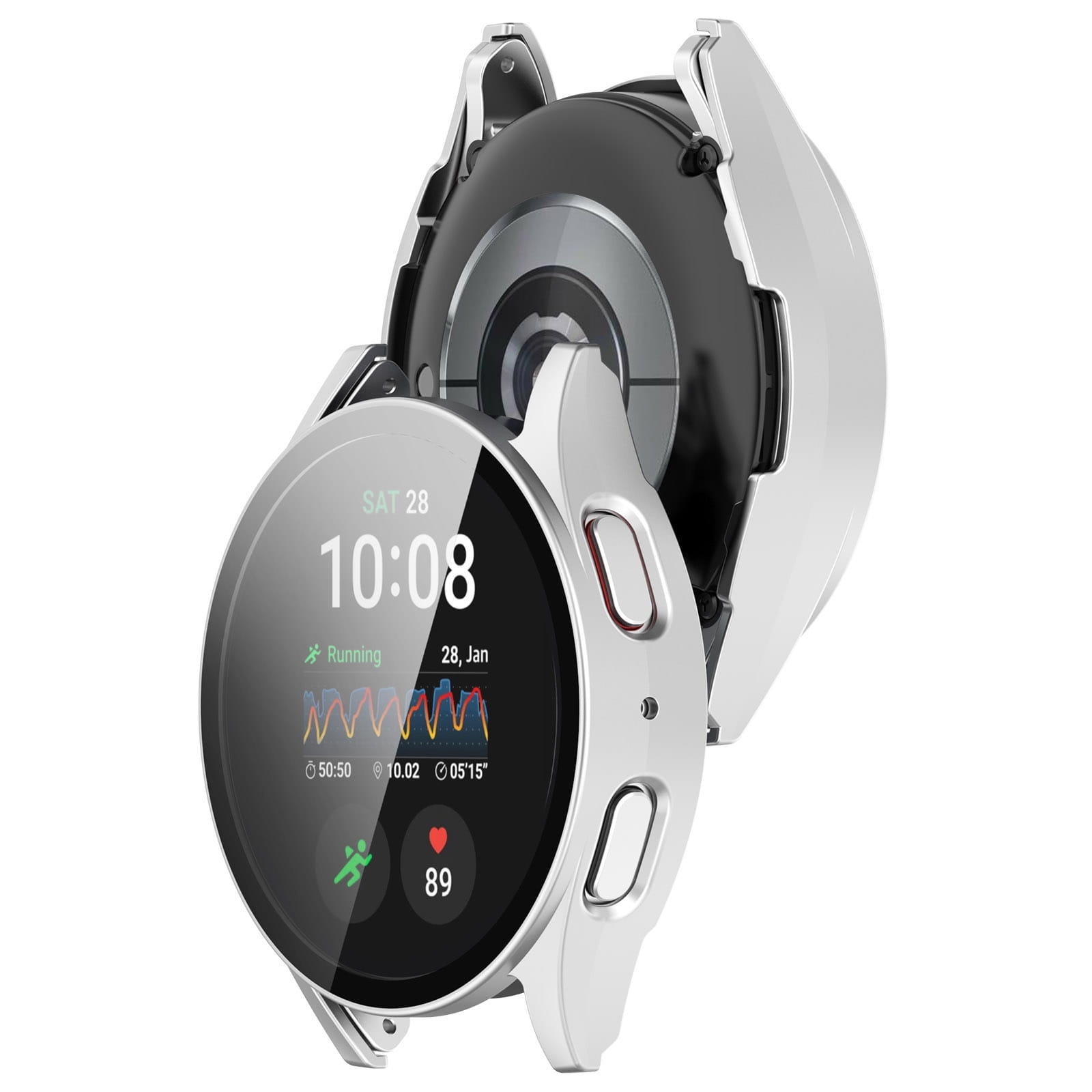 Image of Etui ze szkłem do zegarka Bizon Case+Glass Watch do Galaxy Watch 7 44 mm, satynowo srebrne