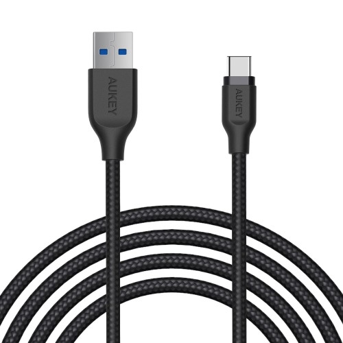 Image of Kabel nylonowy Aukey USB-A do USB-C, QC, 15W, 5Gbps, 2m, czarny