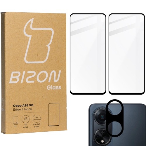Image of 2x Szkło + szybka na aparat BIZON Edge 2 Pack do Oppo A98 5G