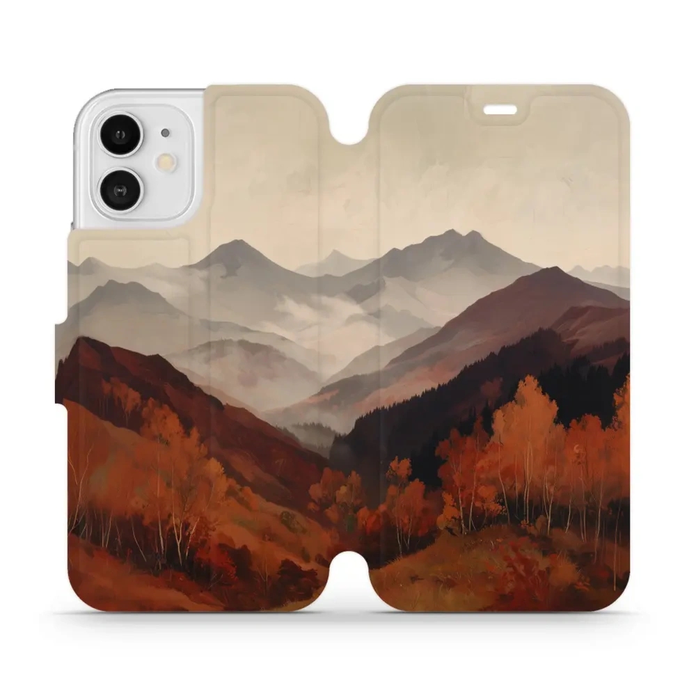 Etui z klapką do iPhone 12, Mobiwear Book, mglista dolina w górach