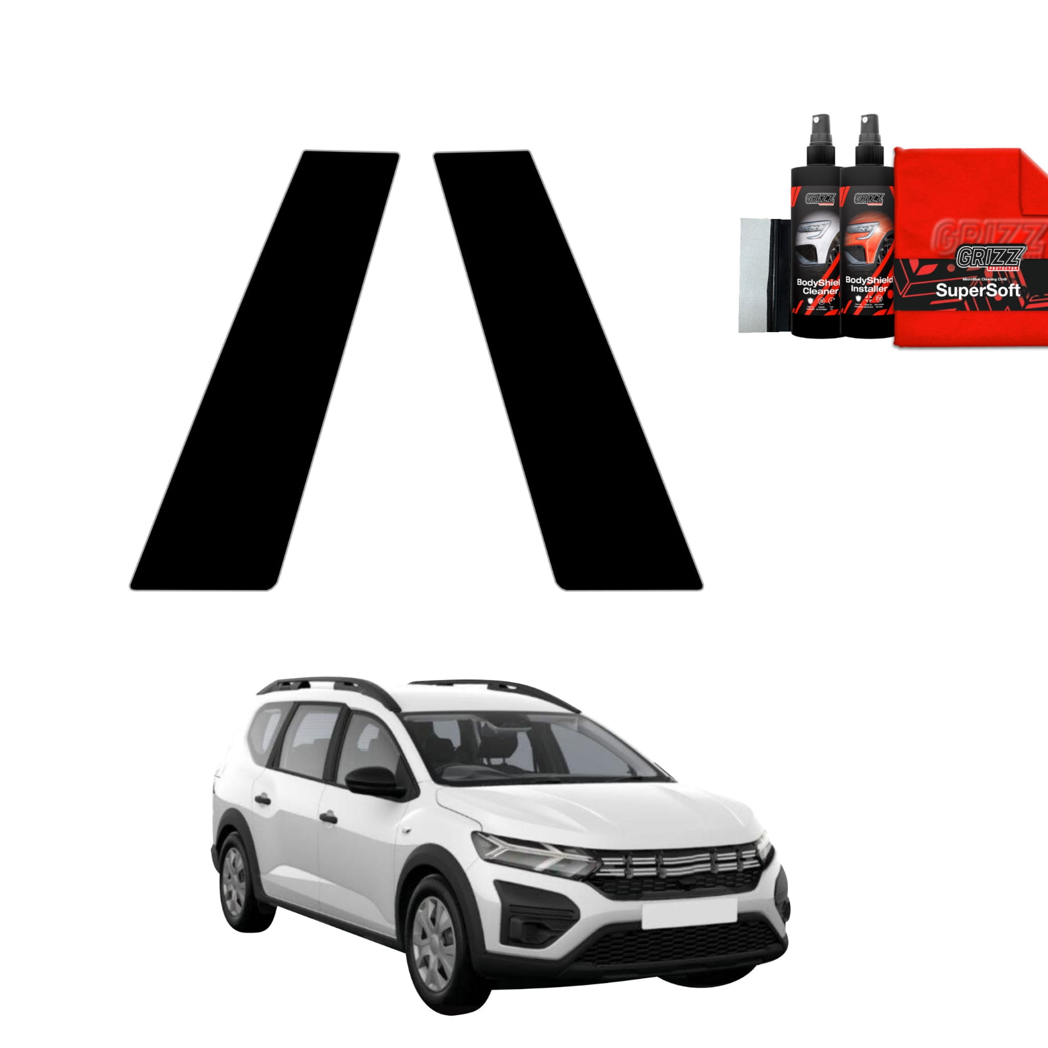 2w1 Czarna folia Grizz Protector na słupki do Dacia Jogger (2022-2026)