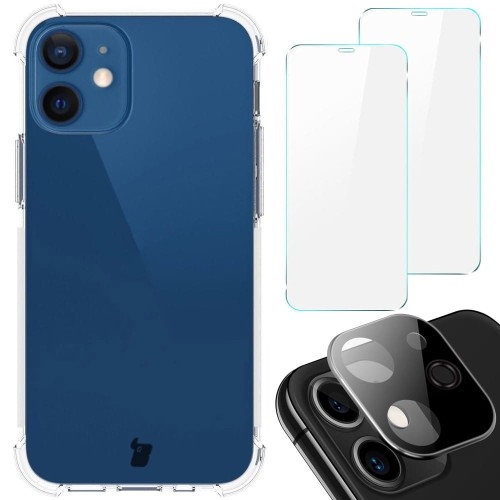 Image of Etui + 2x szkło + obiektyw Bizon Case Clear Pack do iPhone 12 Mini, przezroczyste