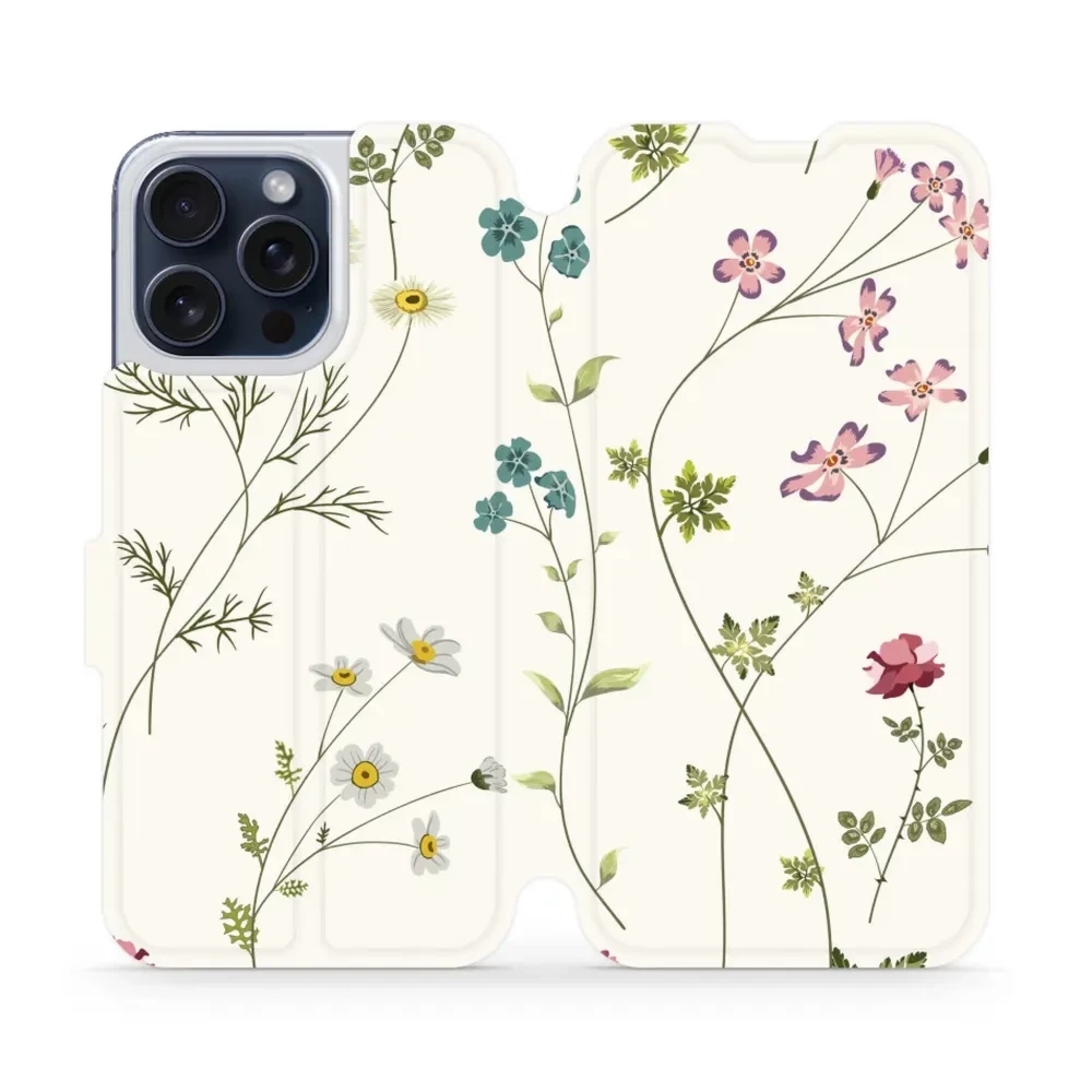 Etui z klapką do iPhone 15 Pro Max, Mobiwear Book, polne kwiaty