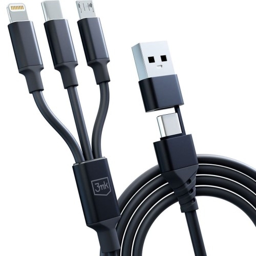 Image of Kabel 3mk Hyper Cable 3in1 USB-A/ USB-C do USB-C/ Micro/ Lightning 1,5m, czarny