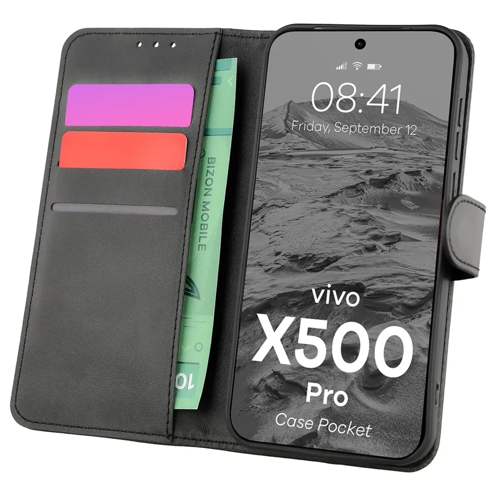 Etui z klapką Bizon Case Pocket do Vivo X500 Pro, czarne