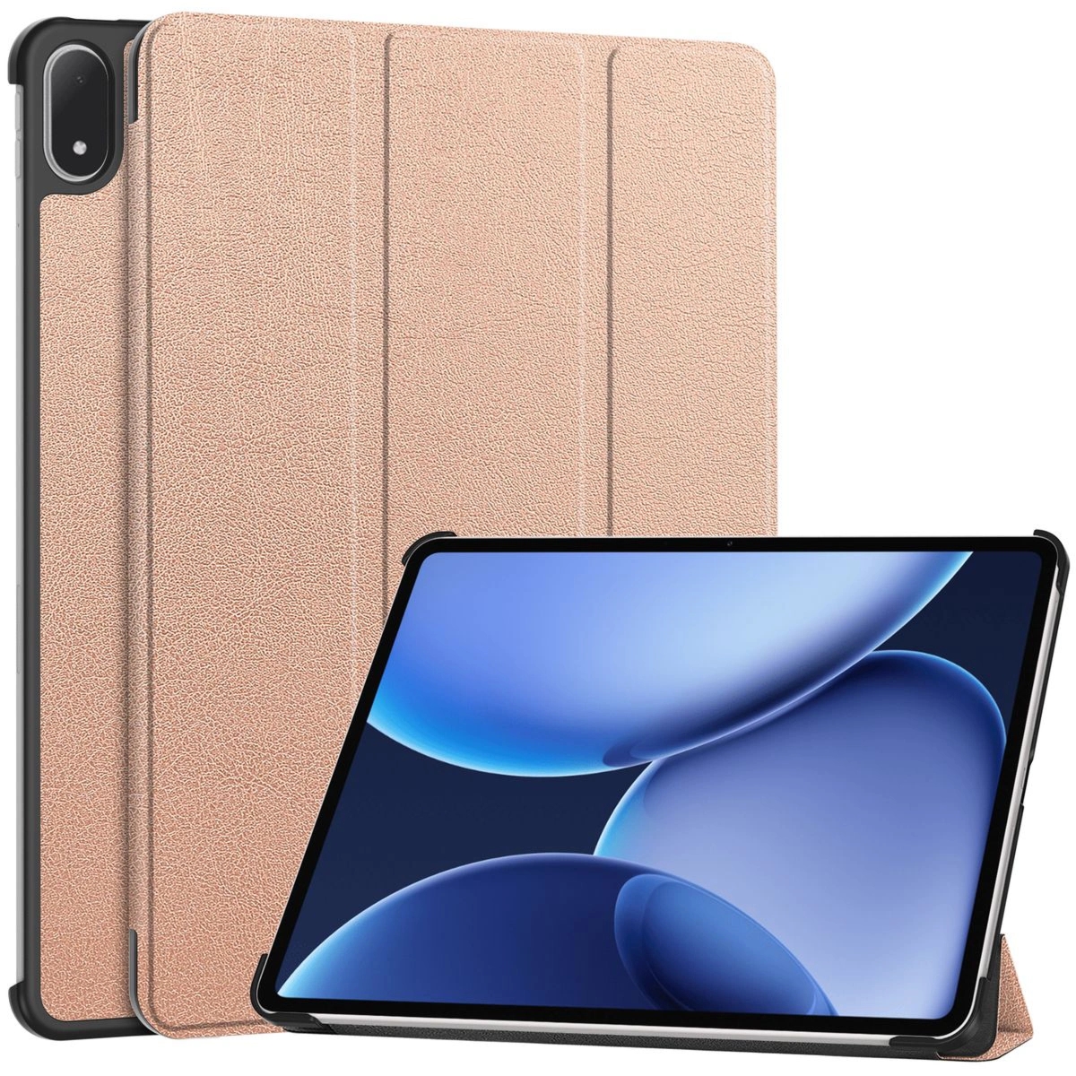 Etui z klapką Bizon Case Tab Croc do OnePlus Pad 3 / 2 Pro / OPPO Pad 4 Pro, różowozłote