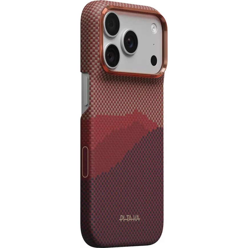 Etui aramidowe Pitaka Ultra-Slim Case do MagSafe, do iPhone 18 Pro / 17 Pro, czerwono-bordowe z kevlarem