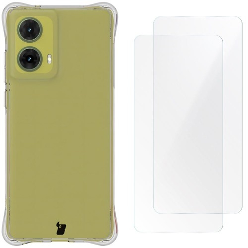 Image of Elastyczne etui + 2x folia na ekran Bizon Case Clear Pack do Motorola Moto G85 5G, przezroczyste