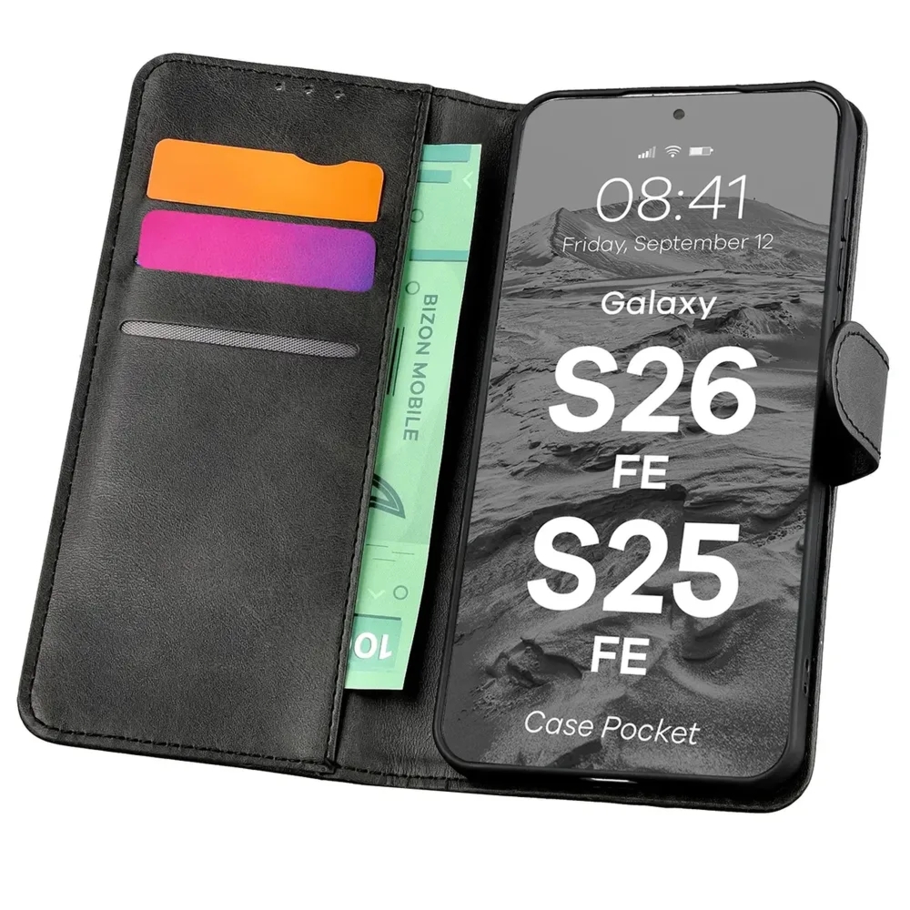 Etui z klapką Bizon Case Pocket do Galaxy S26 FE / S25 FE, czarne