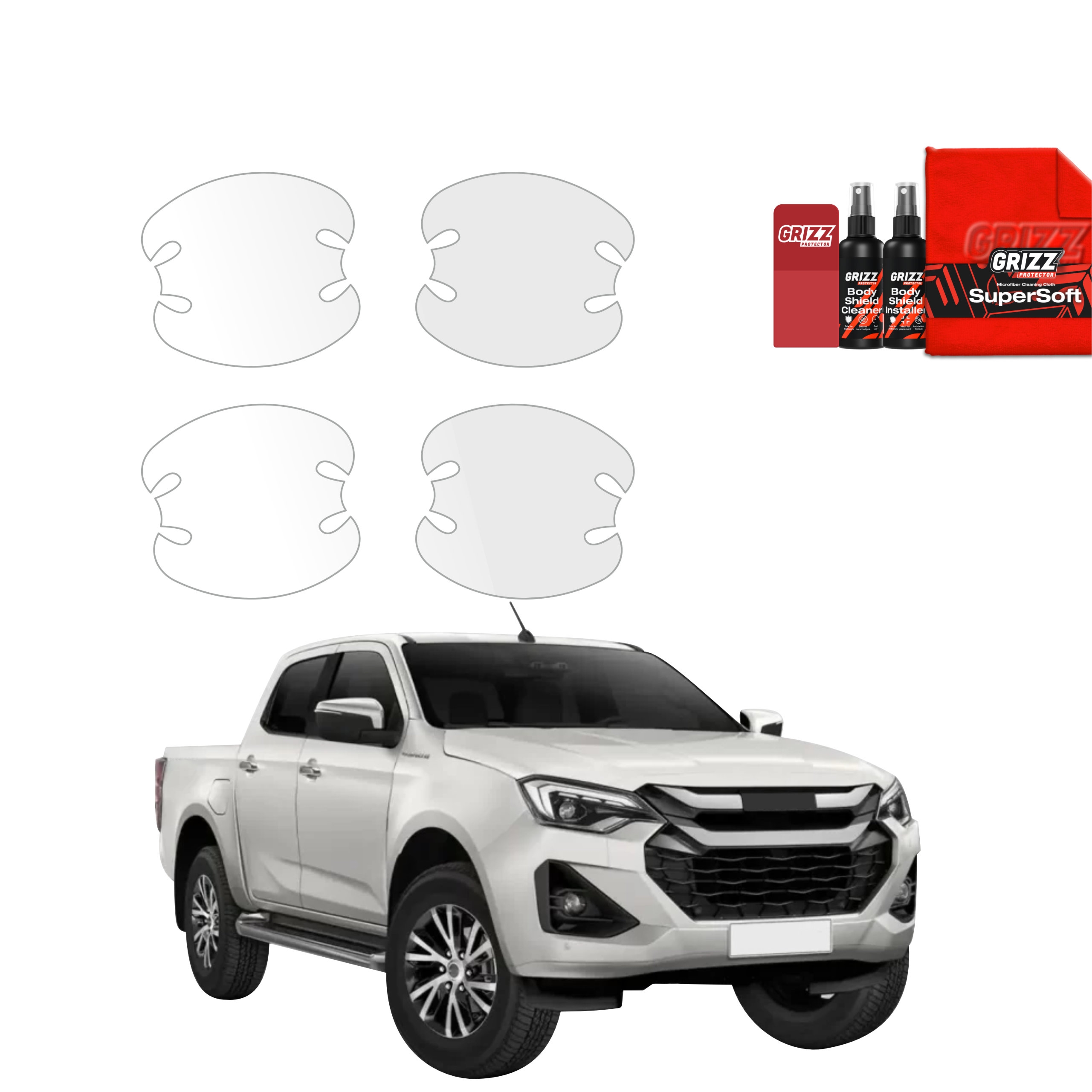 4w1 Bezbarwna folia ochronna Grizz Protector pod klamki Isuzu D-Max (2020-2026)