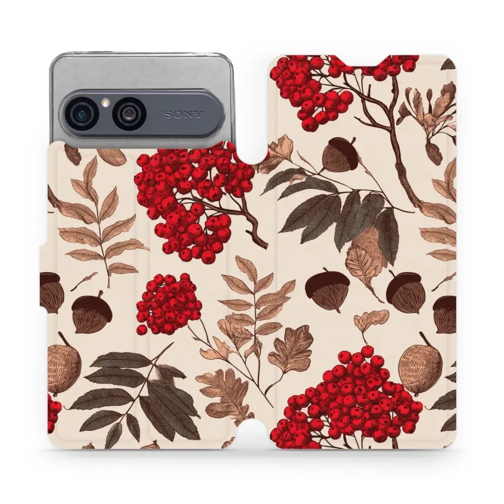Etui z klapką do Sony Xperia 10 VII, Mobiwear Book, jarzębina na ecru