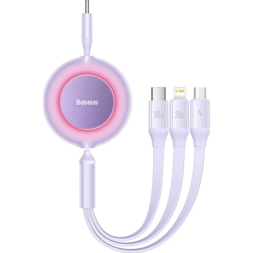 Image of Kabel Baseus Bright Mirror 2 USB-C do Lightning / USB-C / MicroUSB, 1.1m, 100W, fioletowy