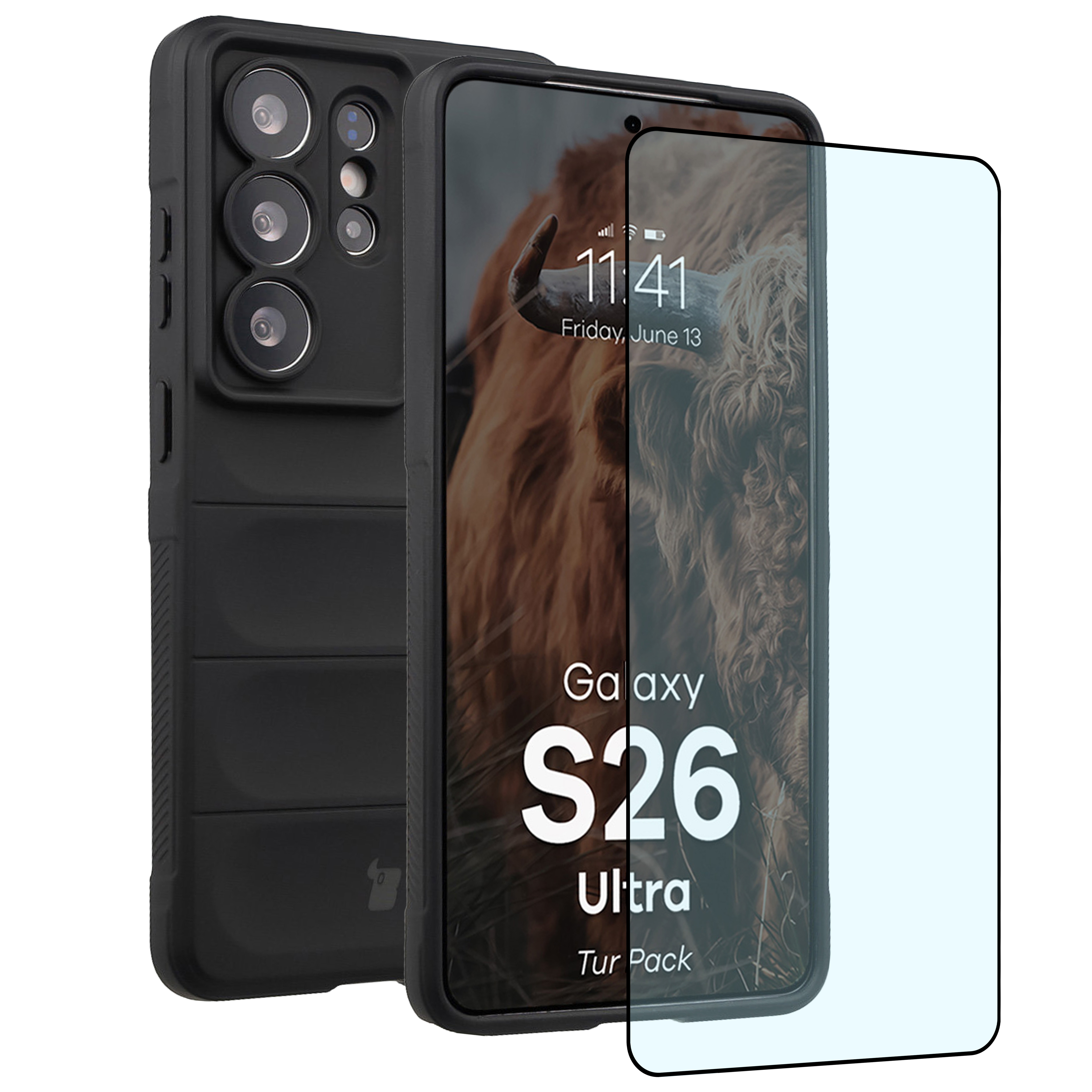 Pancerne etui + szkło hartowane Bizon Tur Pack do Galaxy S26 Ultra, czarne
