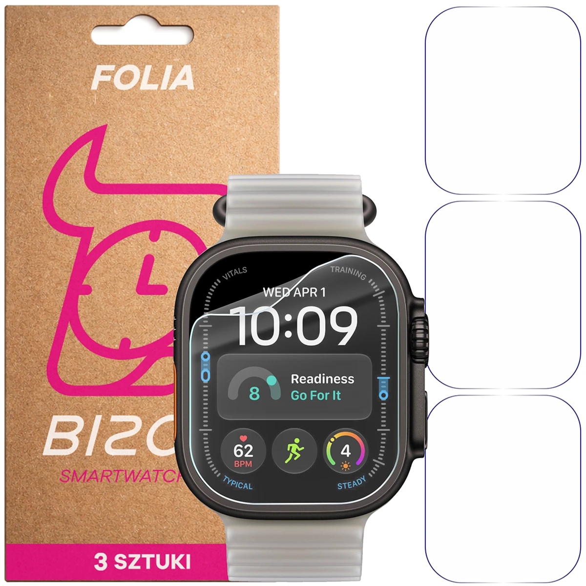 Folia ochronna na ekran zegarka Bizon Watch Film HydroFlex do Apple Watch Ultra 4 49mm, 3 sztuki
