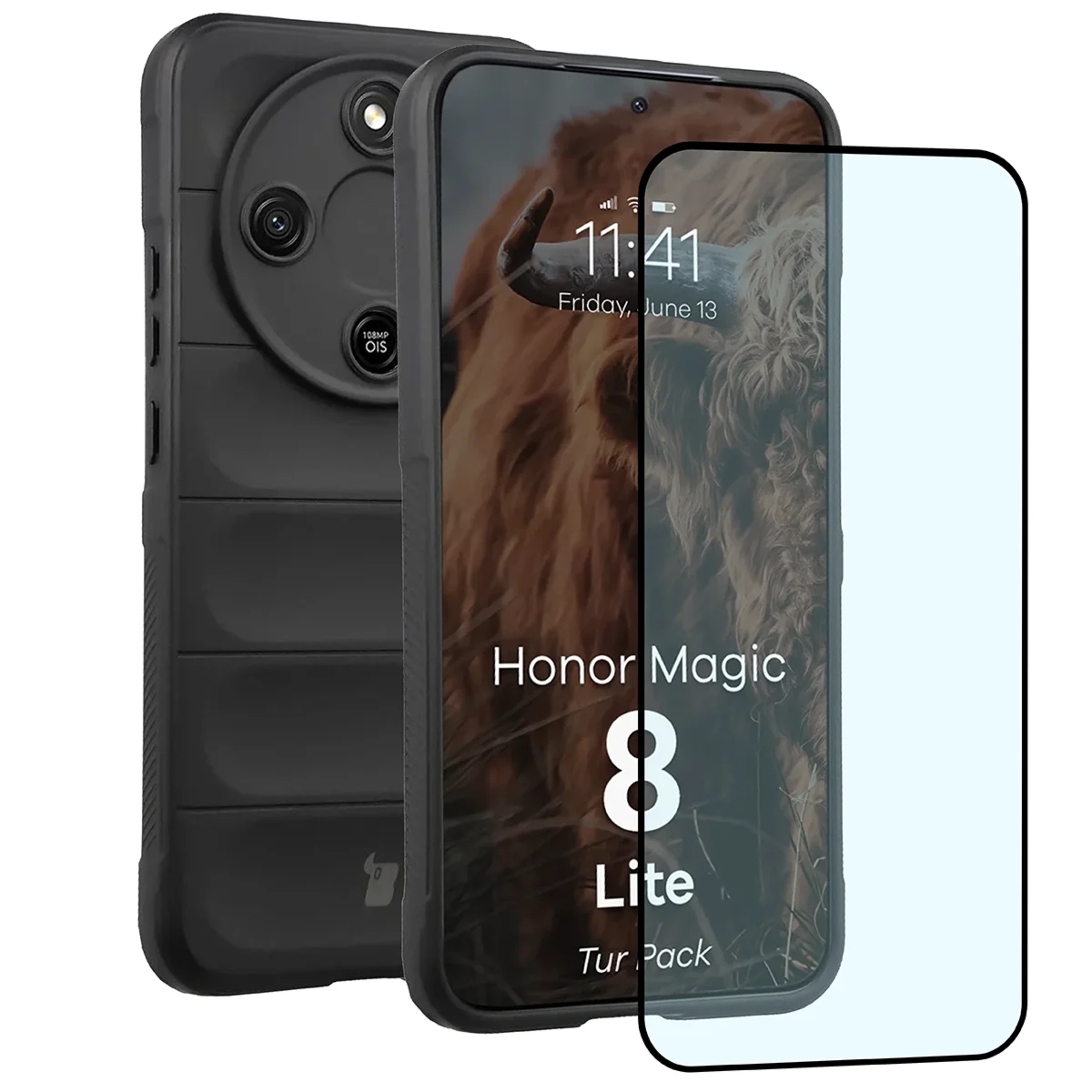 Pancerne etui + szkło hartowane Bizon Tur Pack do Honor Magic8 Lite, czarne