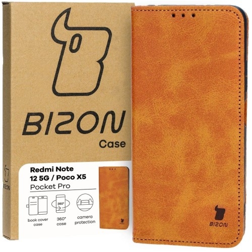 Image of Etui z klapką Bizon Case Pocket Pro do Xiaomi Redmi Note 12 5G / Xiaomi Poco X5, brązowe