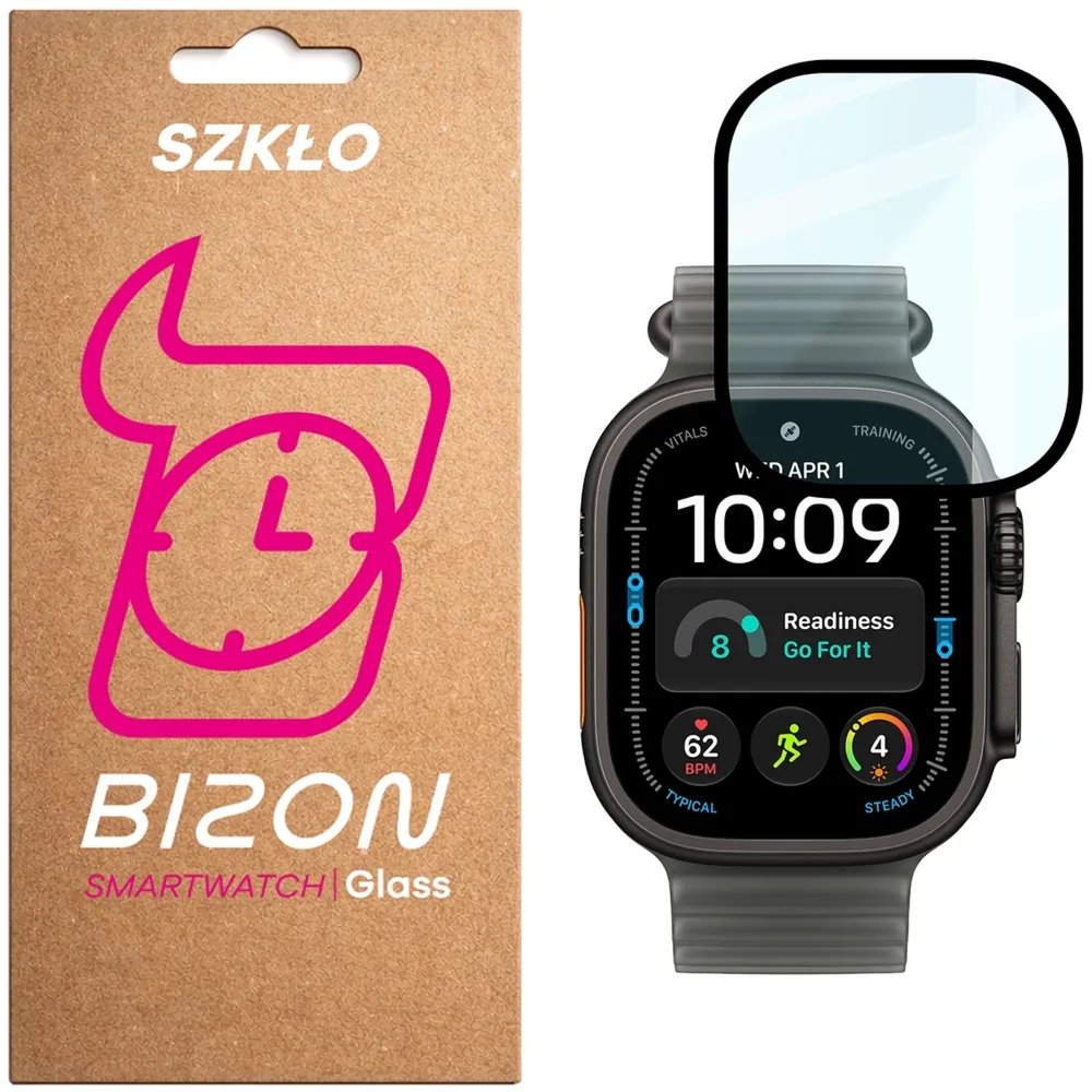 Szkło hybrydowe Bizon Watch Glass Edge Hybrid dla Apple Watch Ultra 4 49mm, czarne