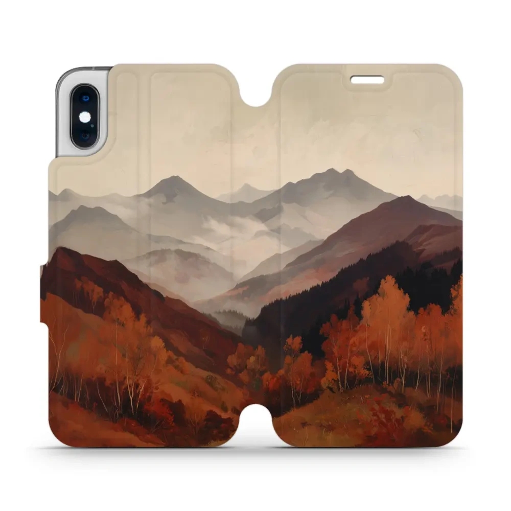 Etui z klapką do iPhone X, Mobiwear Book, mglista dolina w górach