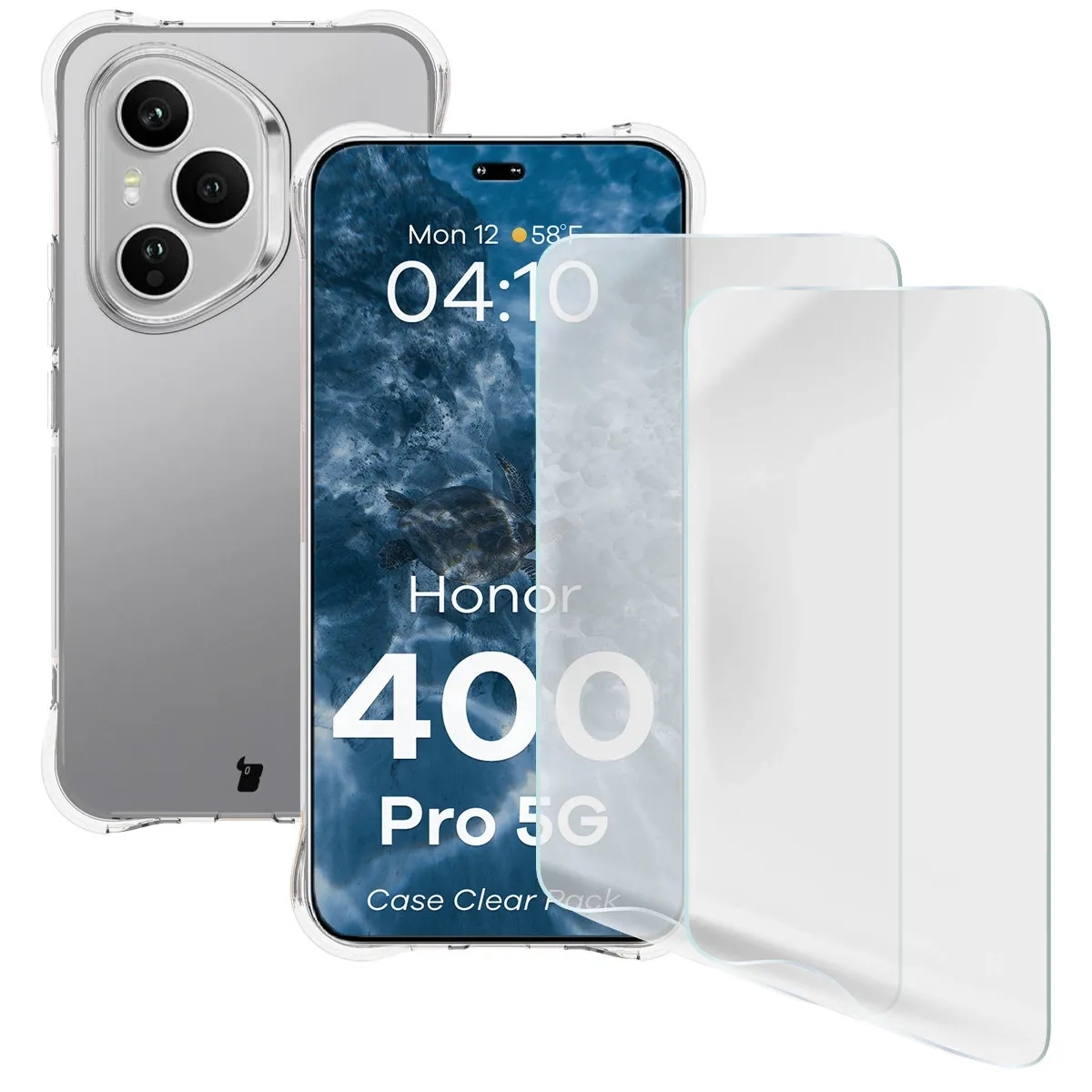 Image of Elastyczne etui + 2x folia na ekran Bizon Case Clear Pack do Honor 400 Pro