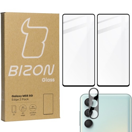 Image of 2x Szkło + szybka na aparat BIZON Edge 2 Pack do Galaxy M55 5G