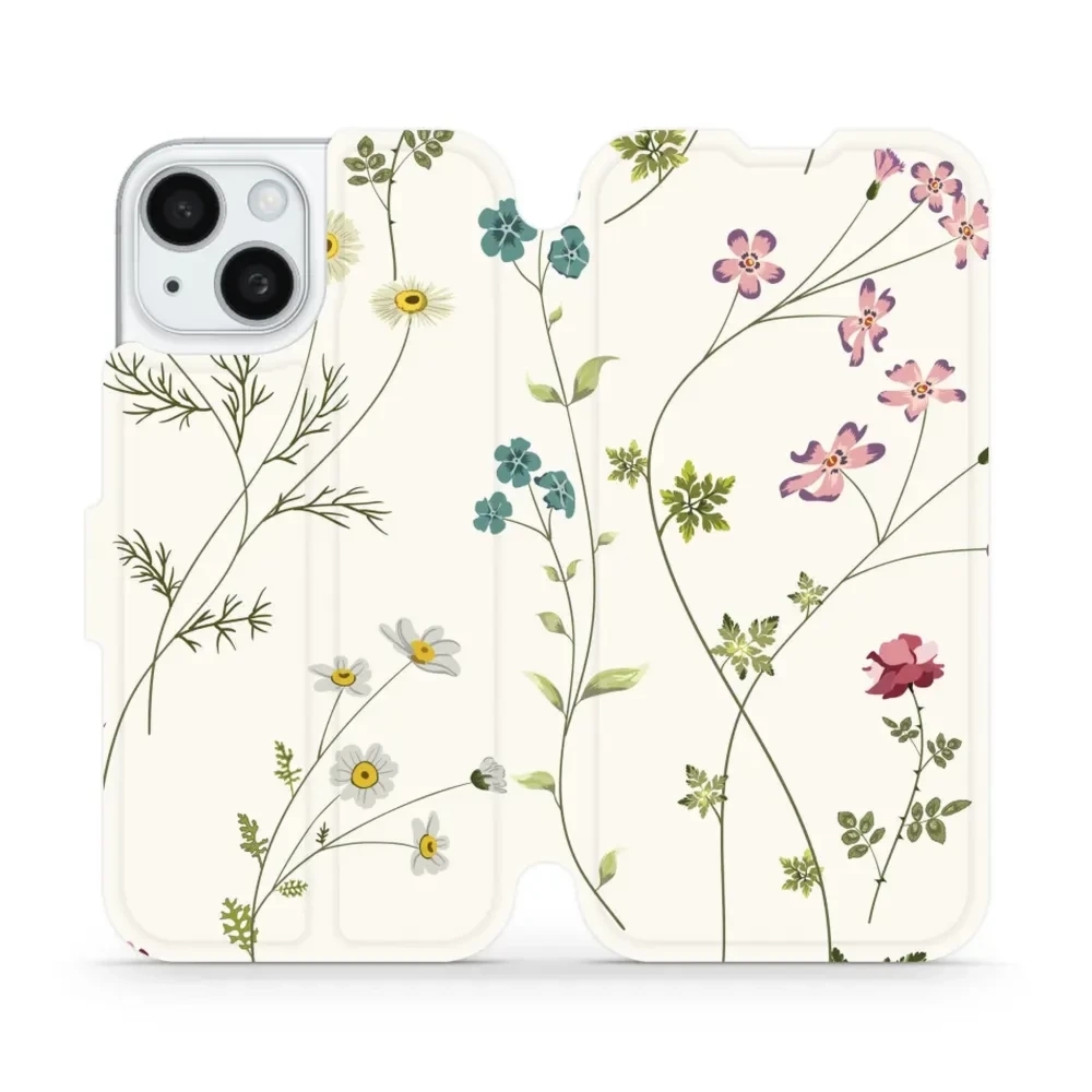 Etui z klapką do iPhone 15, Mobiwear Book, polne kwiaty