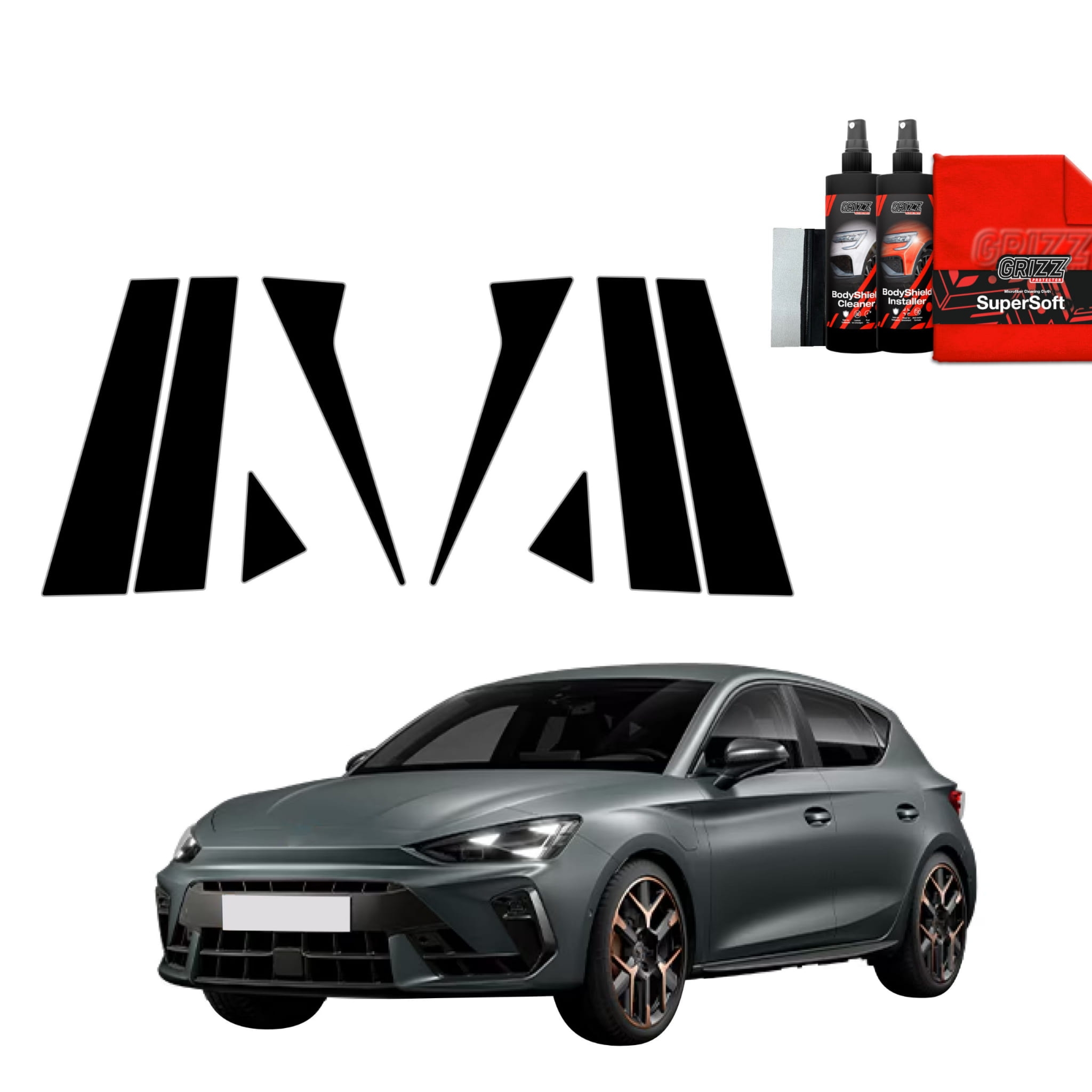 8w1 Czarna folia Grizz Protector na słupki do Cupra Leon Sportstourer (2024-2026)
