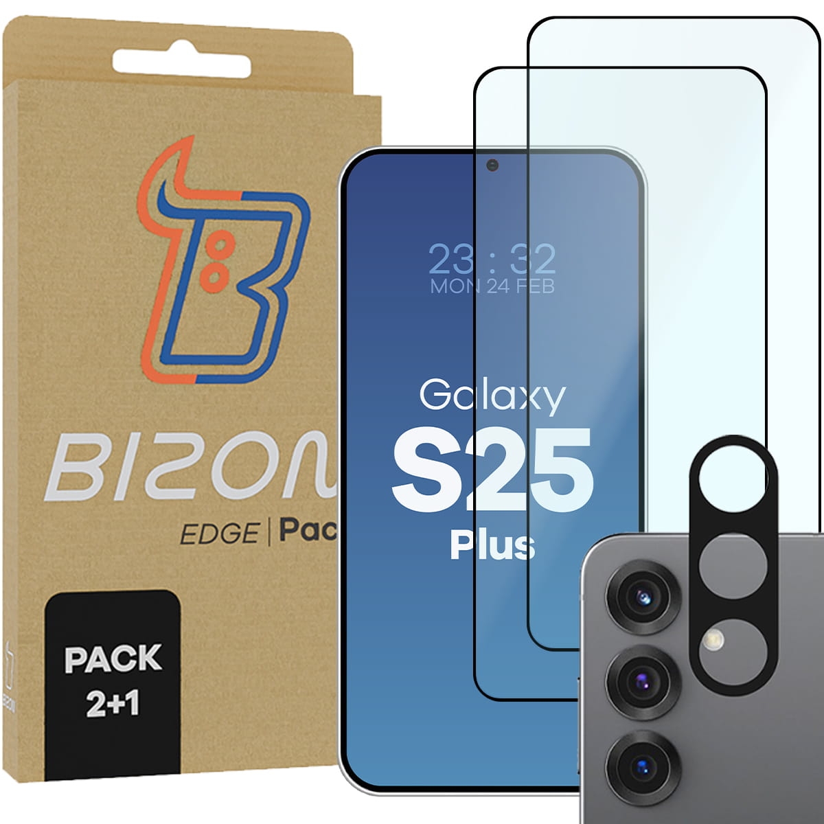 Image of 2x Szkło + szybka na aparat Bizon Edge 2 Pack do Galaxy S25 Plus