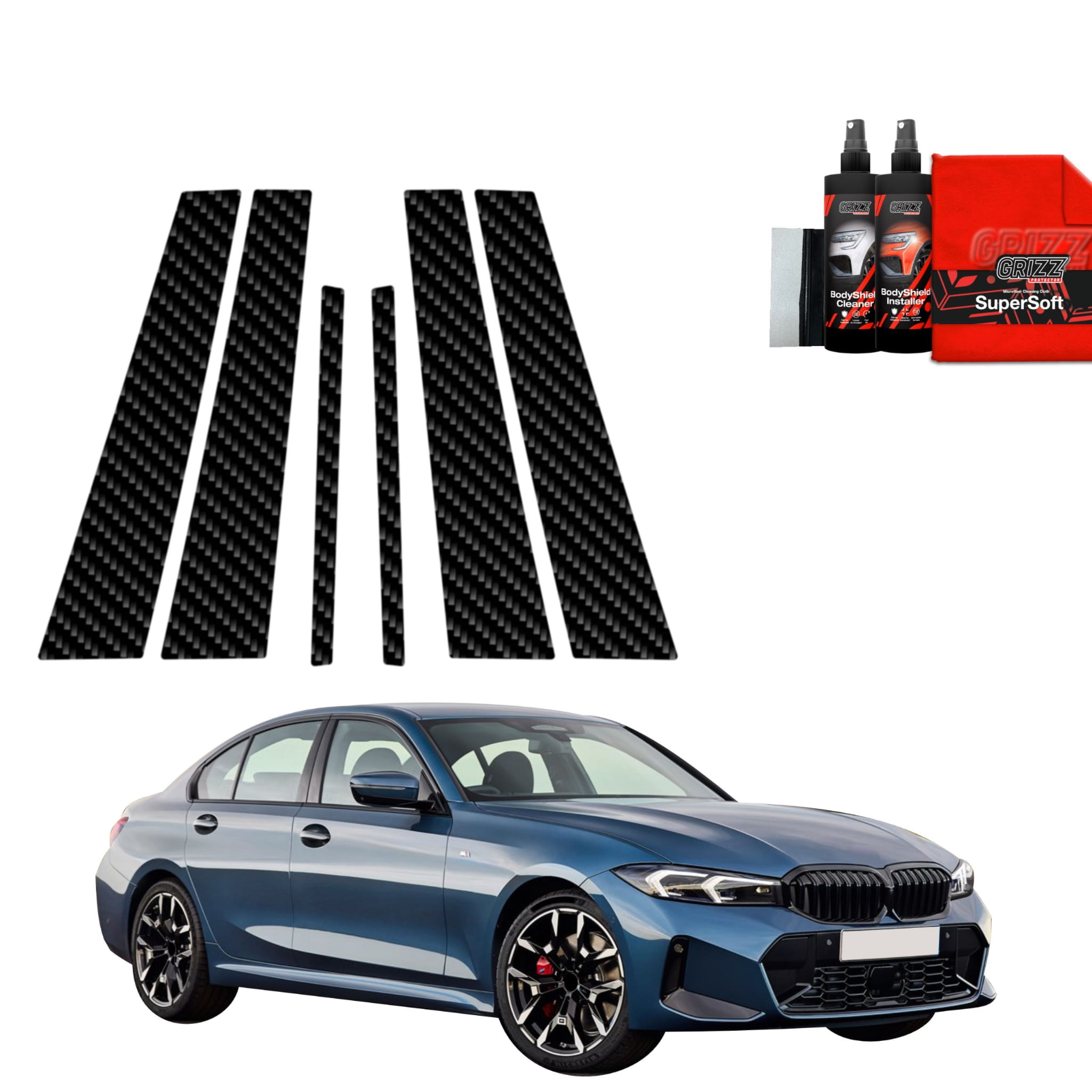 6w1 Folia karbonowa Grizz Protector na słupki do BMW 3 Sedan (2025-2026)