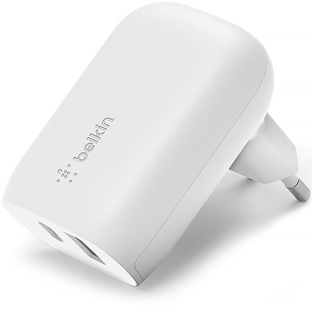 Image of Ładowarka sieciowa Belkin Boost Dual Wall USB-C PD 3.0 PPS 25W + USB-A 12W, biała
