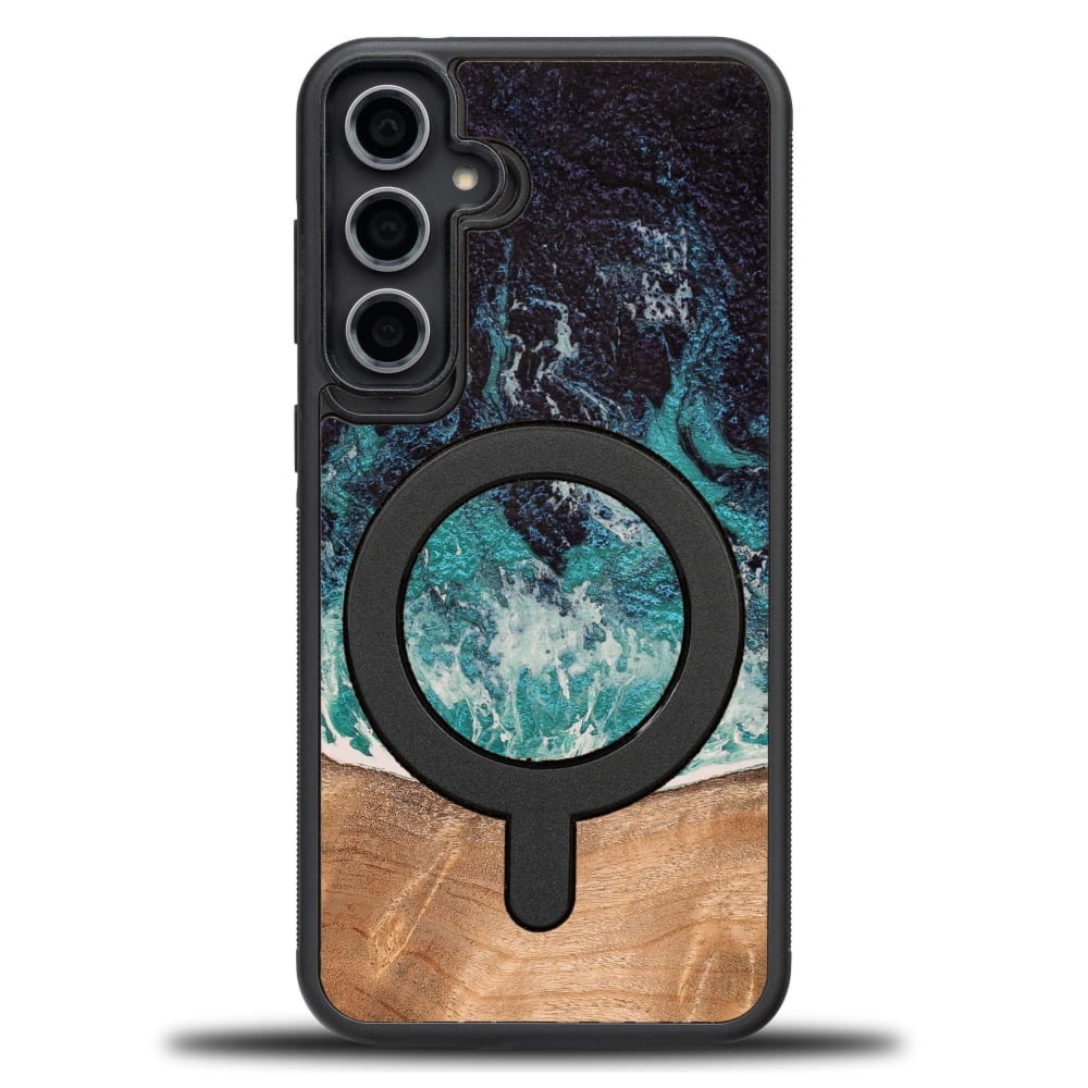 Drewniane etui do Galaxy S23 FE, Bewood Unique Dream Island do MagSafe, niebiesko-brązowe