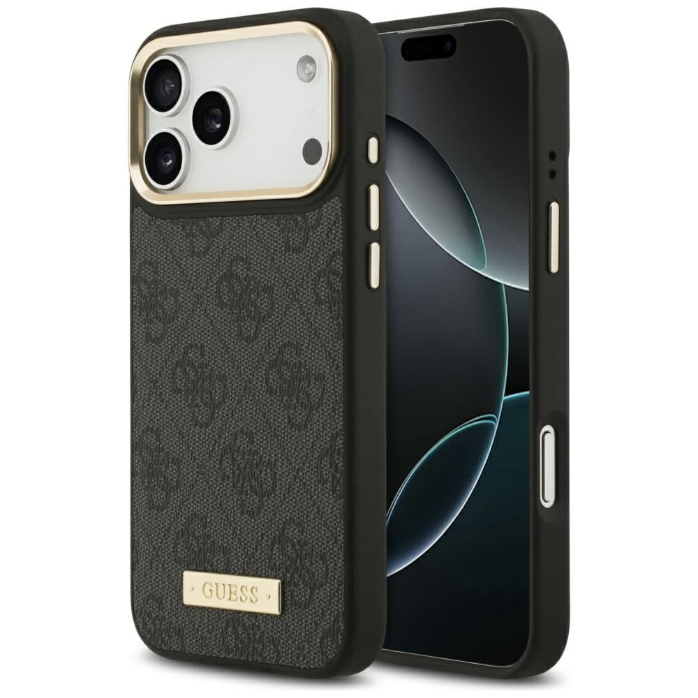 Etui Guess 4G Logo Plate do MagSafe do iPhone 17 Pro Max, czarne