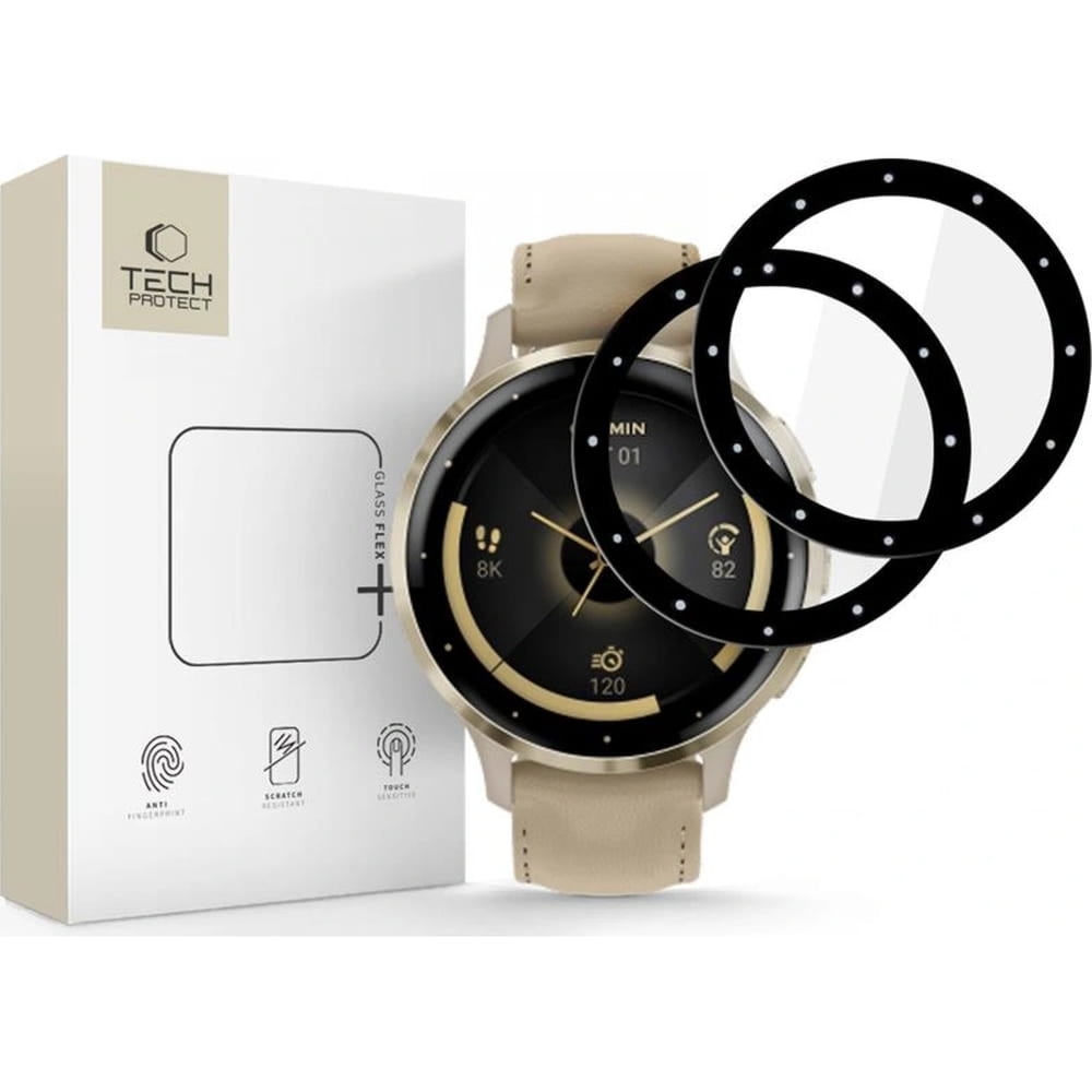Szkło hybrydowe Tech-Protect Glass Flex+ do Garmin Venu 3s, 2 sztuki, przezroczyste z czarną ramką