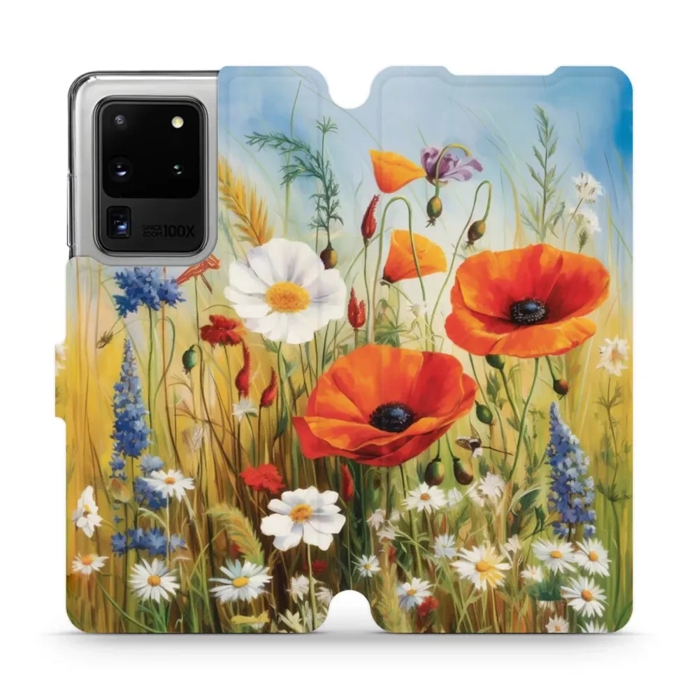 Etui z klapką do Galaxy S20 Ultra, Mobiwear Book, łąkowe kwiaty