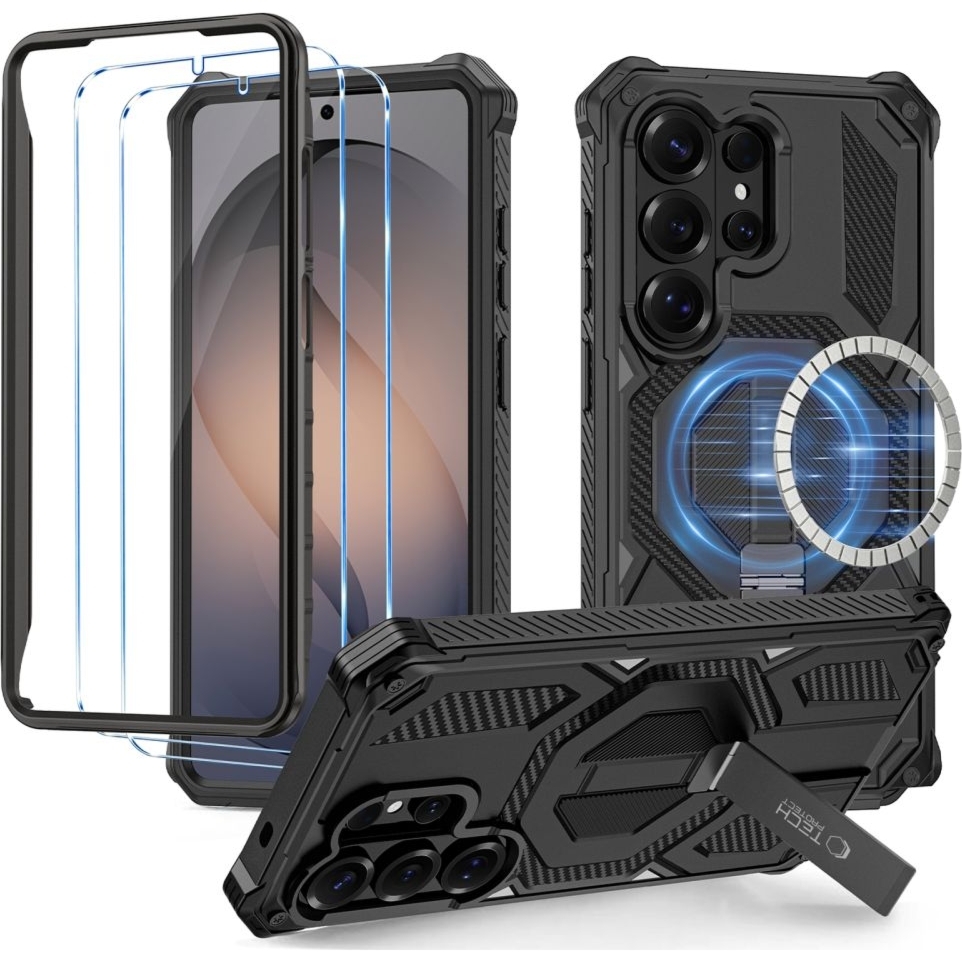 Etui pancerne Tech-Protect MagBlast MagSafe + 2x szkło hartowane do Galaxy S26 Ultra, czarne