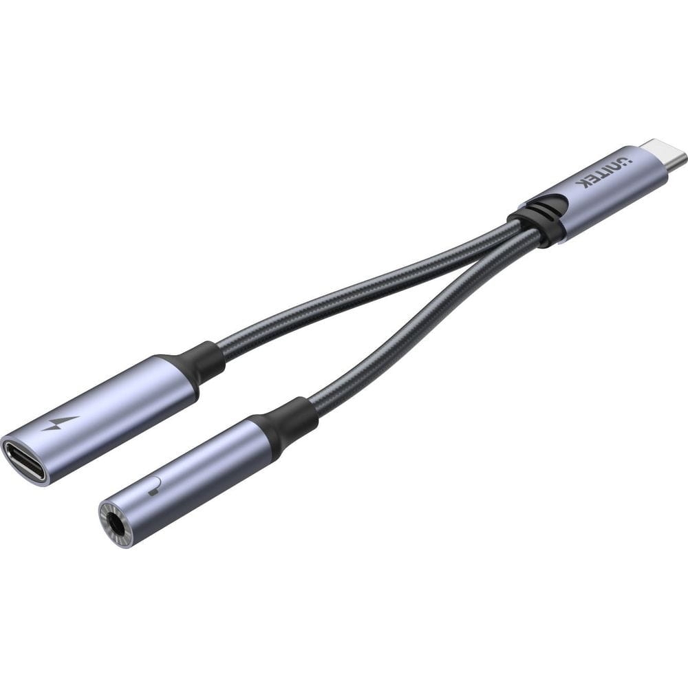Image of OUTLET: Adapter Unitek USB-C na port 1x mini jack 3.5mm / 1x USB-C PD 60W, czarno-szary