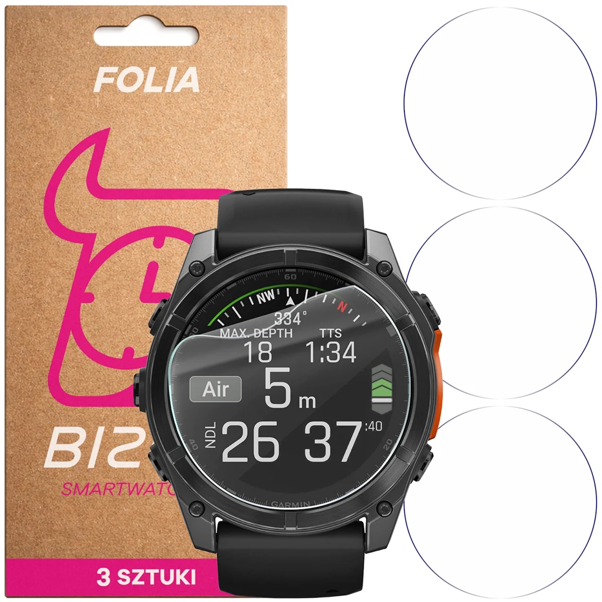 Folia ochronna na ekran zegarka Bizon Watch Film HydroFlex do Garmin Fenix 8 AMOLED 51 mm, 3 sztuki