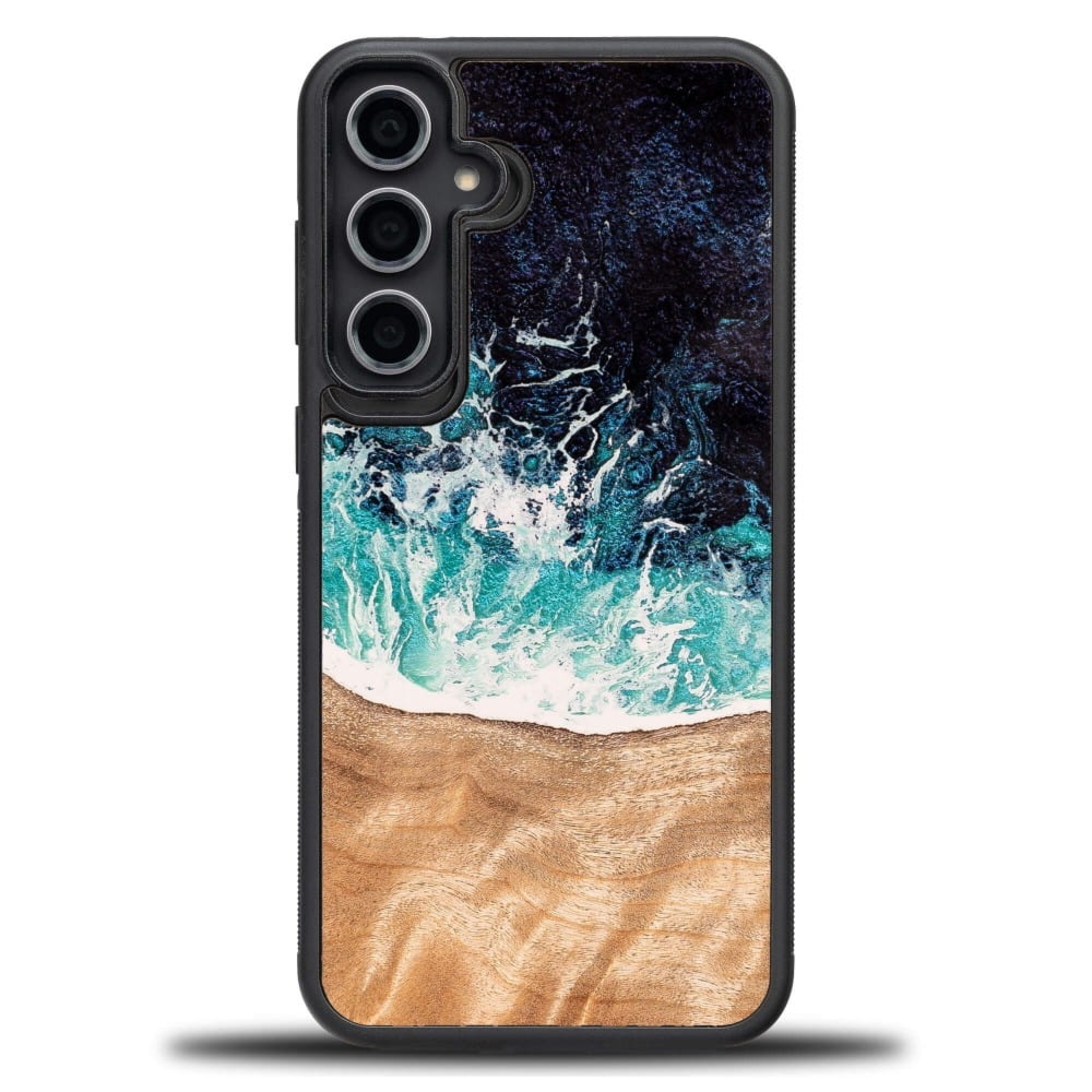 Drewniane etui do Galaxy S23 FE, Bewood Unique Dream Island, niebiesko-brązowe