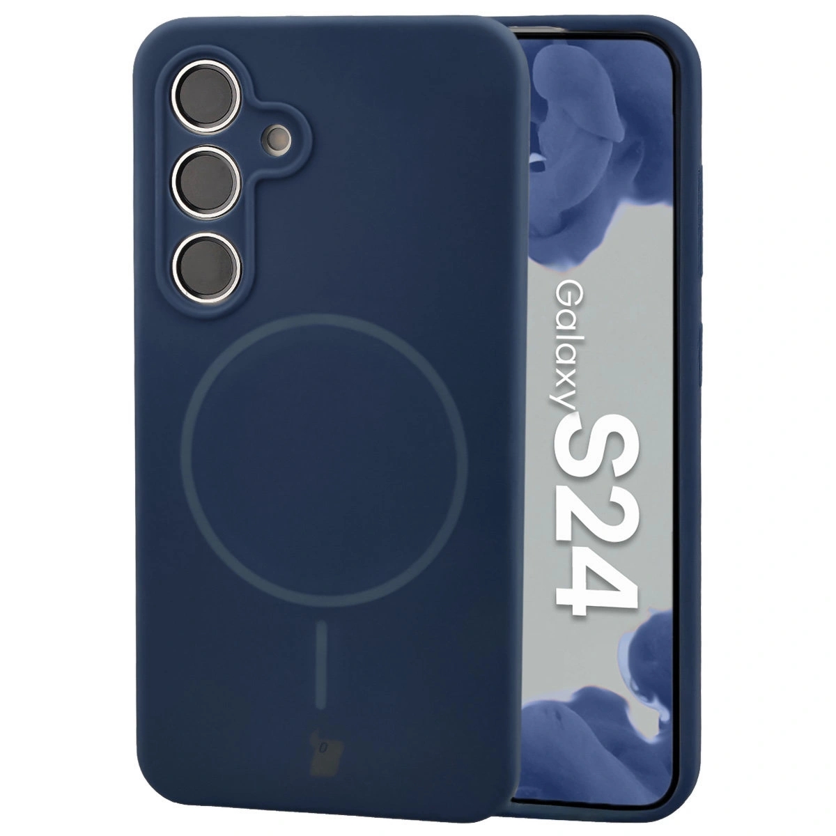 Image of Silikonowe etui z pierścieniem magnetycznym Bizon Soft Case Magnetic do Galaxy S24, granatowe